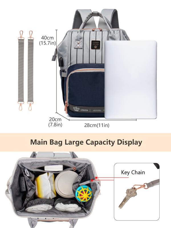 LEQUEEN Striped Backpack with Bottle Bag and Changing Mat 4 LEQUEEN Striped Backpack with Bottle Bag and Changing Mat - Image 3