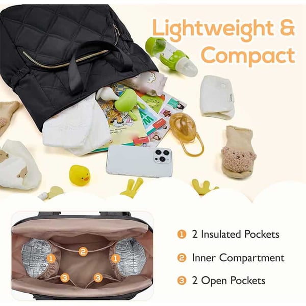 Lightweight Quilted Nappy Backpack Insulated Pockets-Changing Pad - Image 5