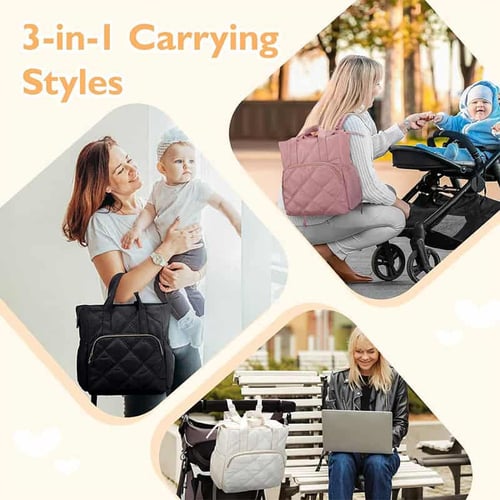 Quilted Diaper Bag Backpack Insulated Pockets-Changing Pad