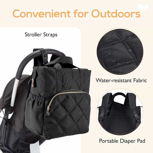 Quilted Diaper Bag Backpack Insulated Pockets-Changing Pad