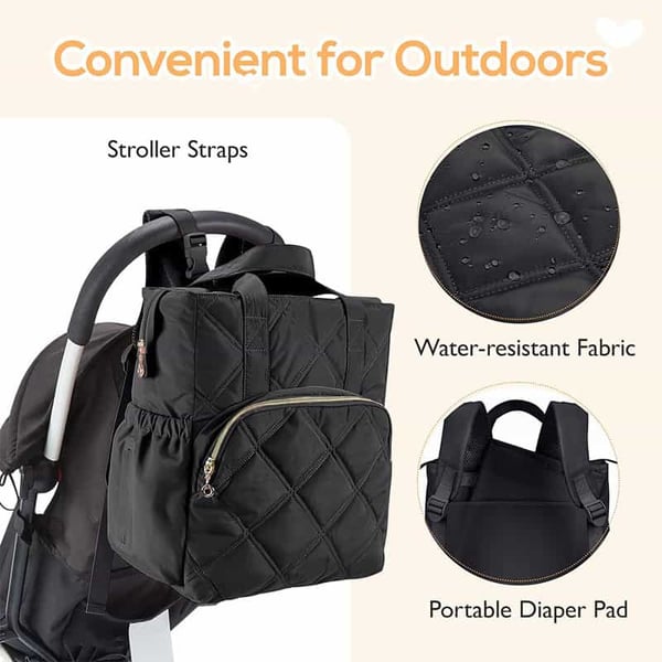 Lightweight Quilted Nappy Backpack Insulated Pockets-Changing Pad - Image 3