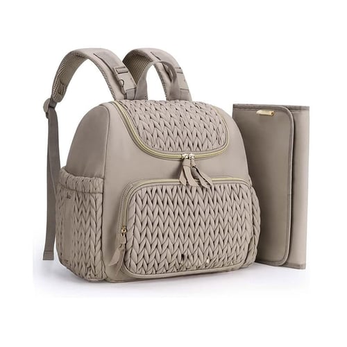 Quilted Mommy Diaper Backpack with Insulated Pocket & Changing Pad.
