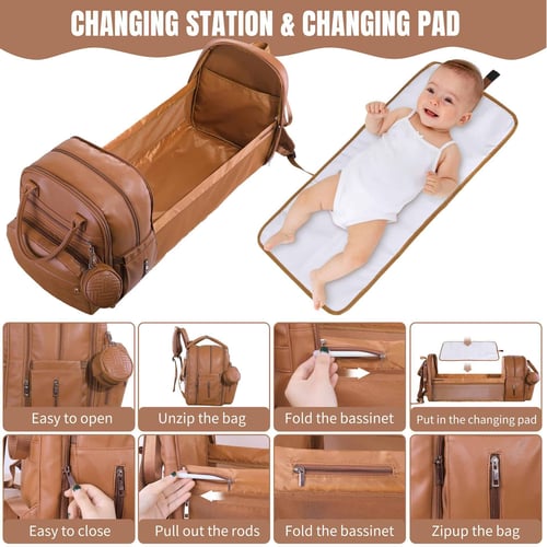 32L Leather Diaper Bag Bed Wholesale Bag Manufacturers 4 Leather Baby Diaper Bag Backpack with Changing Table
