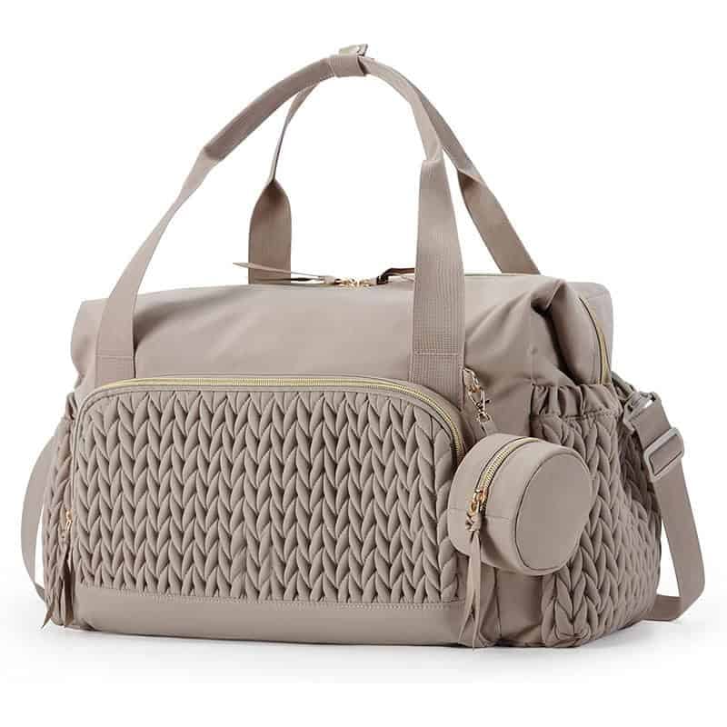 Quilted Embroidered Diaper Tote Bag with Pacifier Bag