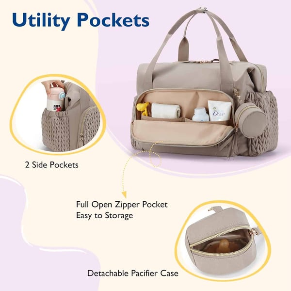 Quilted Embroidered Diaper Tote Bag with Pacifier Bag 4 Quilted Embroidered Diaper Tote Bag with Pacifier Bag - Image 3