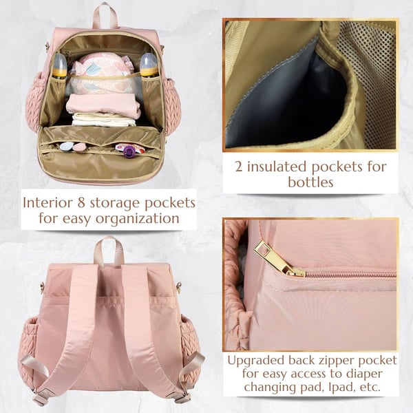 Quilted Embroidery Large Capacity Nappy Bag stylish diaper backpack 5 Quilted Embroidery Large Capacity Nappy Bag stylish diaper backpack - Image 4