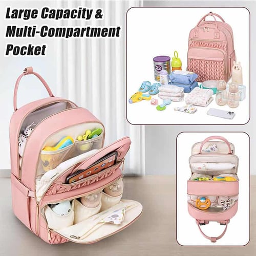 Quilted Embroidery diaper bag with changing mat