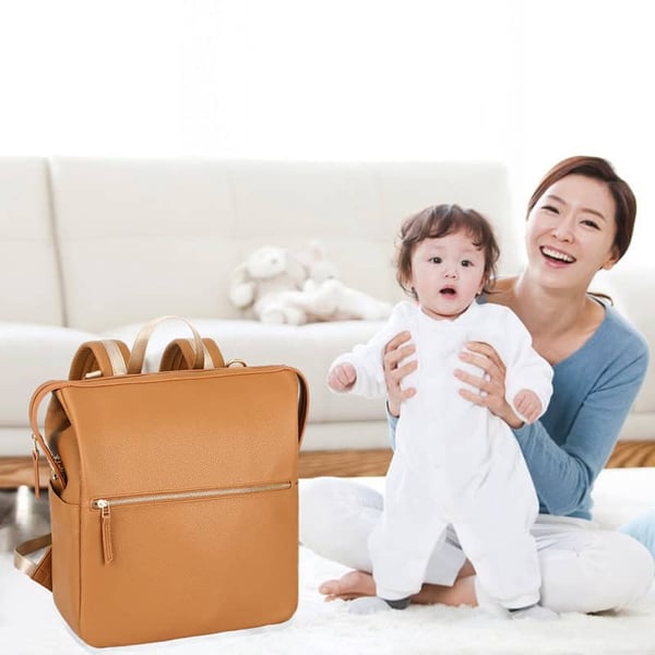 Qualited PU Leather Diaper Backpack Large Capacity Tote Bag - Image 6