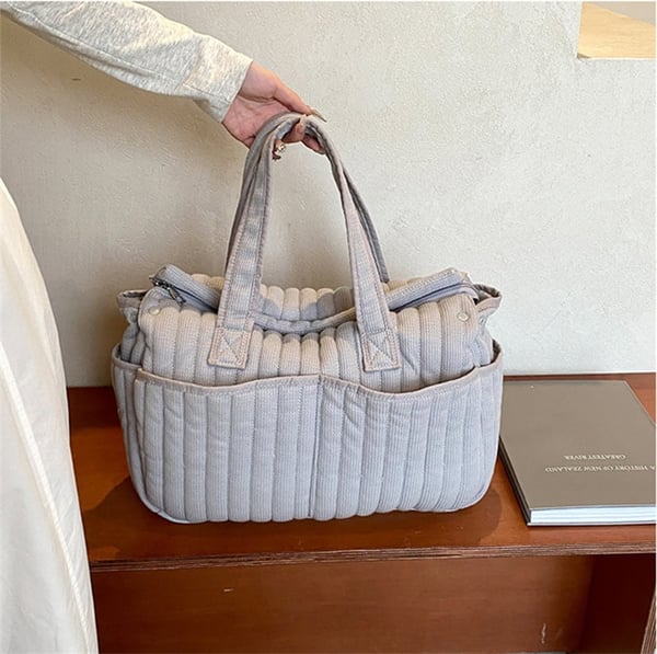 Ins Grey Cotton Diaper Bag With Large Capacity - Image 8