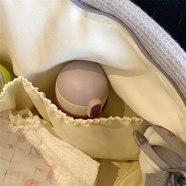 Ins Grey Cotton Diaper Bag With Large Capacity - Image 3