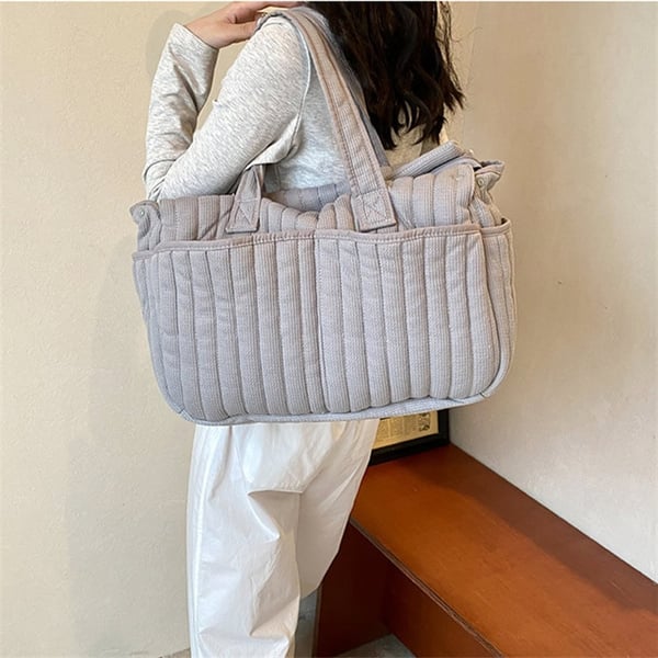 Ins Grey Cotton Diaper Bag With Large Capacity - Image 9