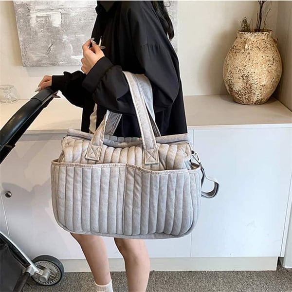 Ins Grey Cotton Diaper Bag With Large Capacity - Image 10