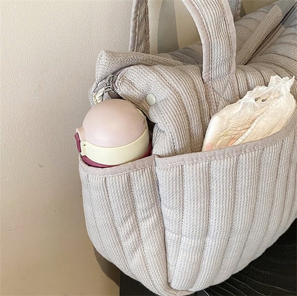 Ins Grey Cotton Diaper Bag With Large Capacity - Image 4