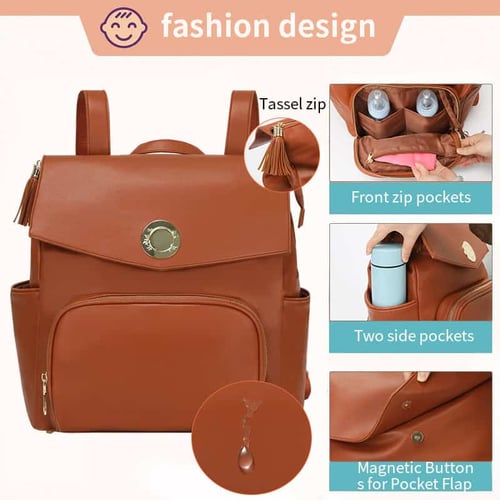 Stylish & Spacious PU Leather Diaper Backpack