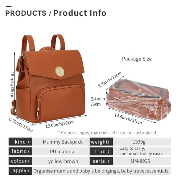 PU Leather Diaper Backpack With Fashionable Tassel zip - Image 7