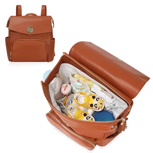 Stylish & Spacious PU Leather Diaper Backpack