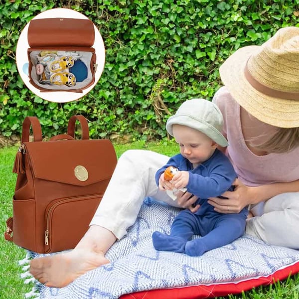 PU Leather Diaper Backpack With Fashionable Tassel zip - Image 6