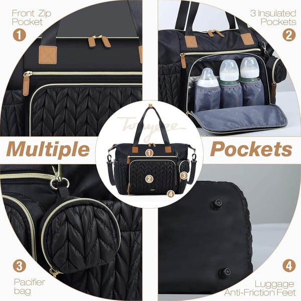 3D Herringbone Quilted Diaper Bag With Pad And Pacifier Bag - Image 4