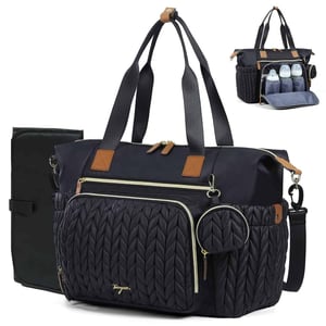 3D Herringbone Quilted Diaper Bag With Pad And Pacifier Bag