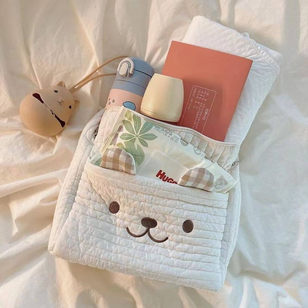 Cute Quilted Embroidered Teddy Bag With Stroller Hook - Image 3