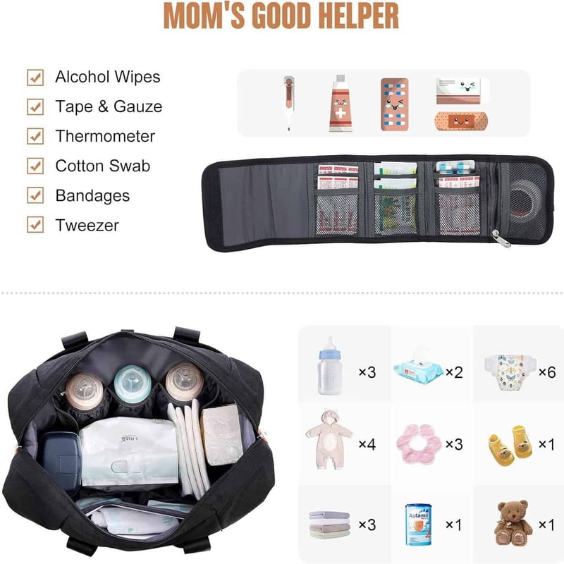 Diaper bag with small first aid storage bag
