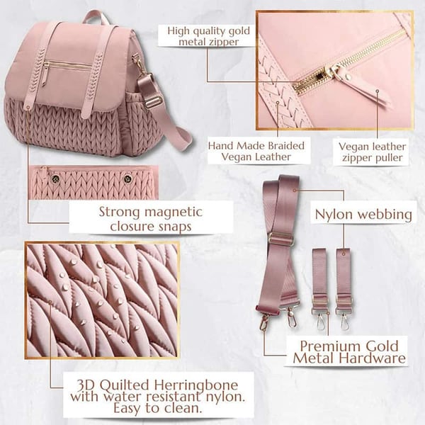 Quilted Diaper Backpack Premium Multifunctional Nappy Bag 4 Quilted Diaper Backpack Premium Multifunctional Nappy Bag - Image 3