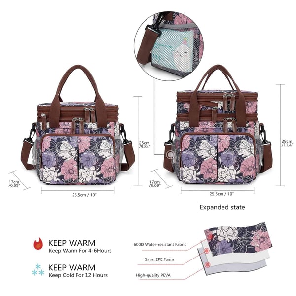 Double-Layer Lunch Bag New Print Multifunctional Cooler Bag - Image 4