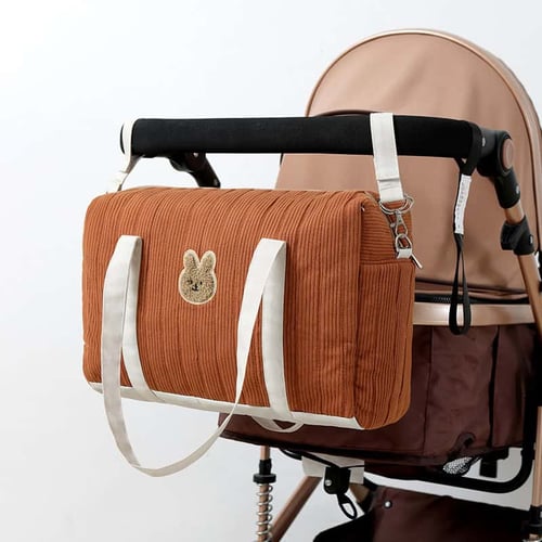 Waffle Embroidered Bear Diaper Bag With Stroller Hooks 9 Waffle Embroidered Bear Diaper Bag