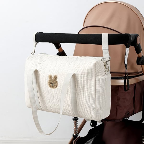 Waffle Embroidered Bear Diaper Bag With Stroller Hooks 7 Waffle Embroidered Bear Diaper Bag With Stroller Hooks - Image 6