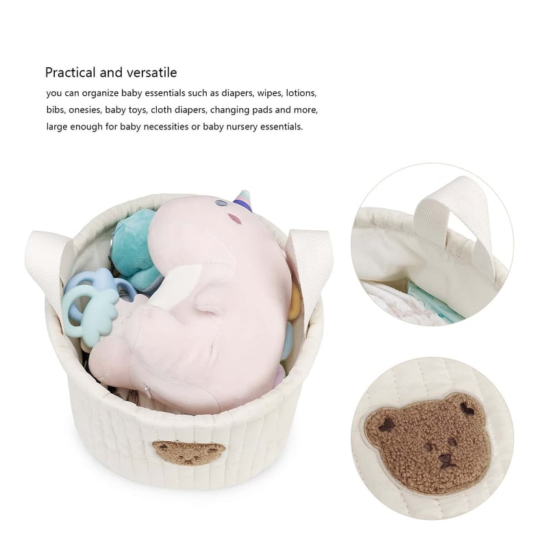 Soft Embroidered Bear Cotton Toy Storage Bag Diaper Caddy