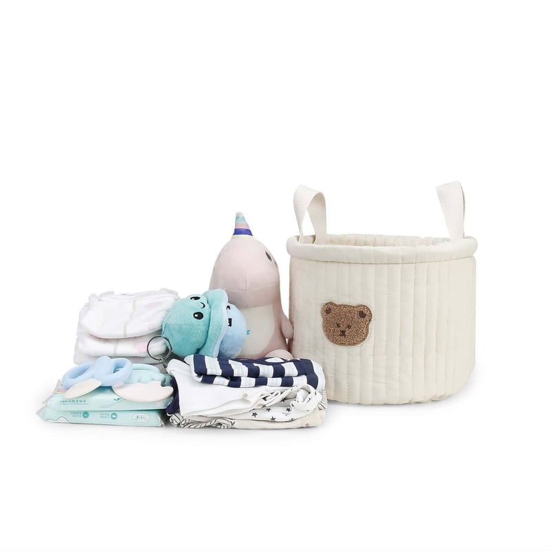 Soft Embroidered Bear Cotton Toy Storage Bag Diaper Caddy