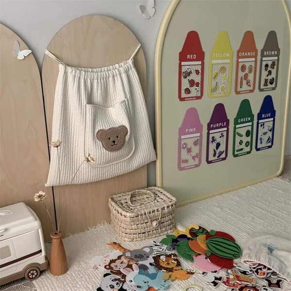 Elasticated Cotton Nappy Bag Bear Storage Stroller Bag 8 Elasticated Cotton Nappy Bag Bear Storage Stroller Bag - Image 7
