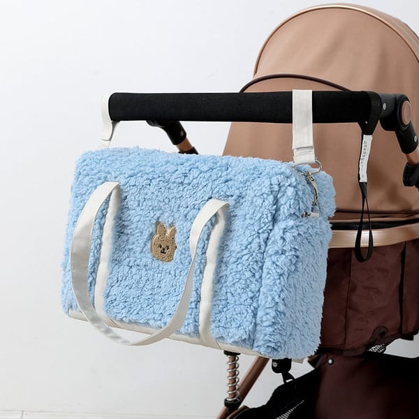 Lamb Fleece Teddy Bear Diaper Bag With Stroller Hooks - Image 6