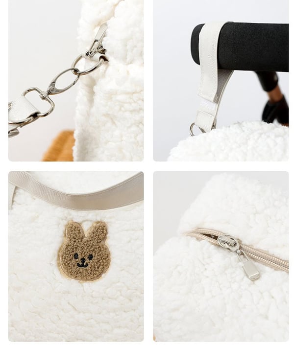 Lamb Fleece Teddy Bear Diaper Bag With Stroller Hooks - Image 3