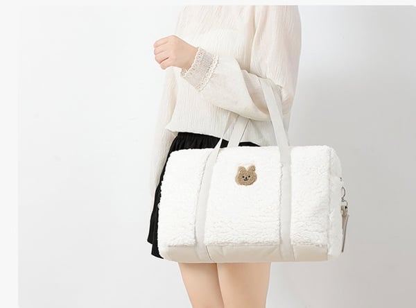 Lamb Fleece Teddy Bear Diaper Bag With Stroller Hooks - Image 5