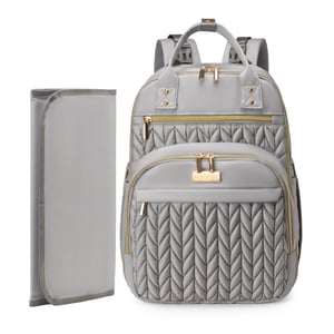 gray quilted diaper bags with changing pad