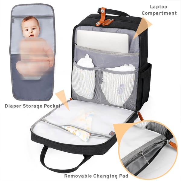 Wholesale Dark Color Dad Nappy Bag with Laptop Compartment - Image 4