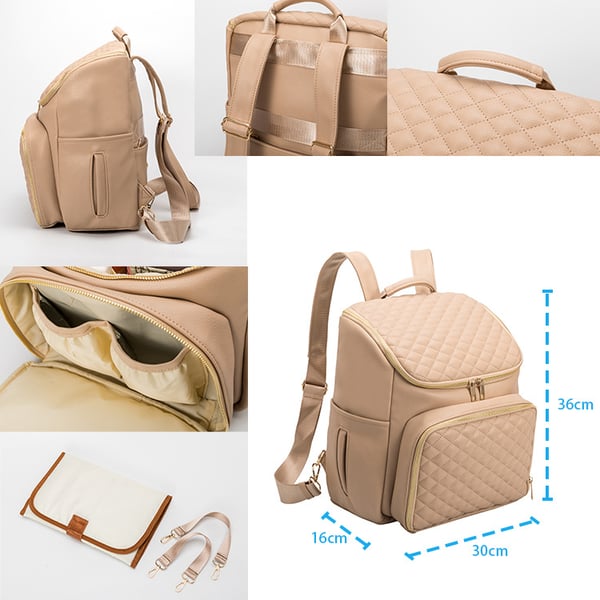 Custom PU Quilted Mommy Bag Large Capacity Baby Backpack - Image 7