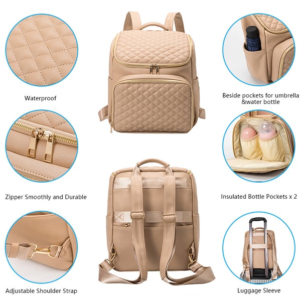 Custom PU Quilted Mommy Bag Large Capacity Baby Backpack - Image 6