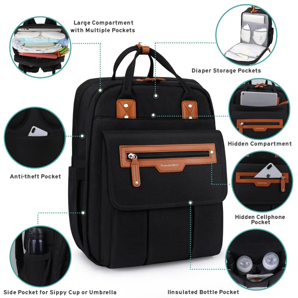 Wholesale Dark Color Dad Nappy Bag with Laptop Compartment - Image 5