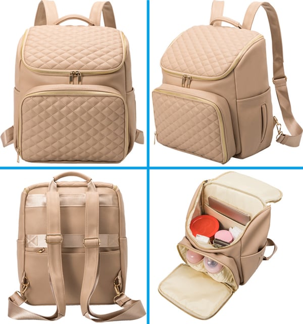 Custom PU Quilted Mommy Bag Large Capacity Baby Backpack - Image 5