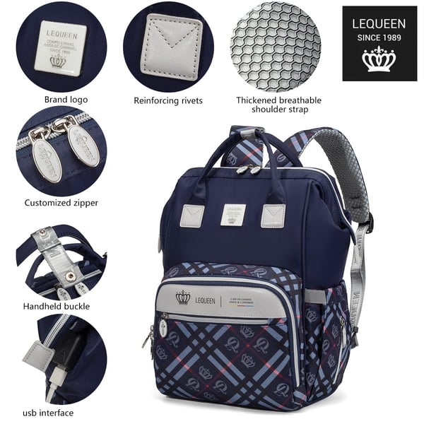 Custom LEQUEEN Twill Diaper Bag for Baby Essentials with Stylish Crown - print Design - Image 8
